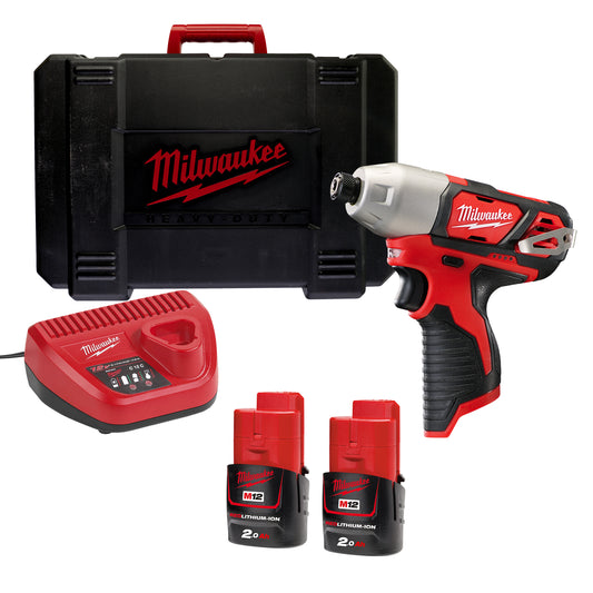Milwaukee M12BID-202C 12V Impact Driver 1/4" with 2 x 2.0Ah Battery Charger & Case 4933443895