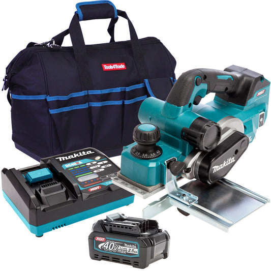 Makita KP001GZ 40V 82mm Brushless Planer With 1 x 2.5Ah Battery Charger & Bag