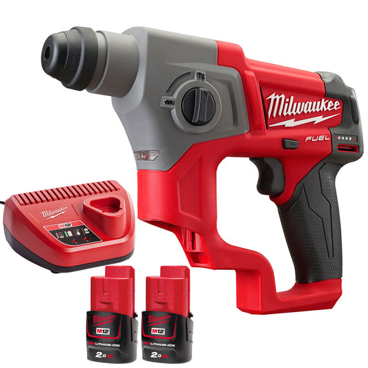 Milwaukee M12CH-0 12V Brushless SDS+ Hammer Drill with 2 x 2.0Ah Batteries & Charger