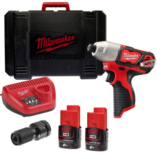Milwaukee M12BID-202C 12V Impact Driver 1/4" with 2 x 2.0Ah Batteries with Socket Adapter