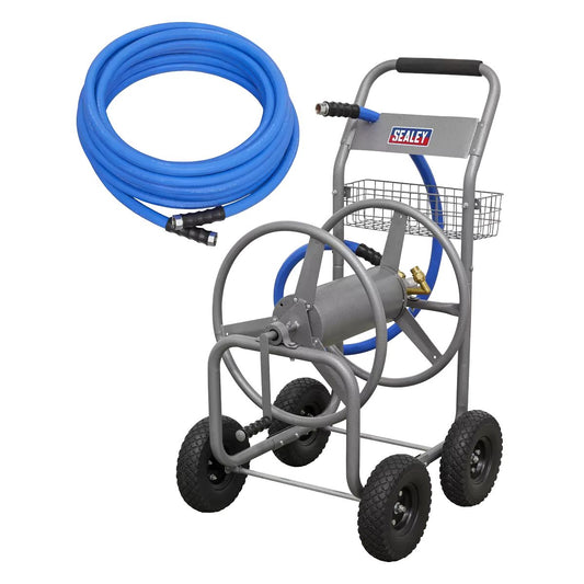 Sealey HRKIT15 Heavy-Duty Hose Reel Cart with 15m Hot & Cold Rubber Water Hose