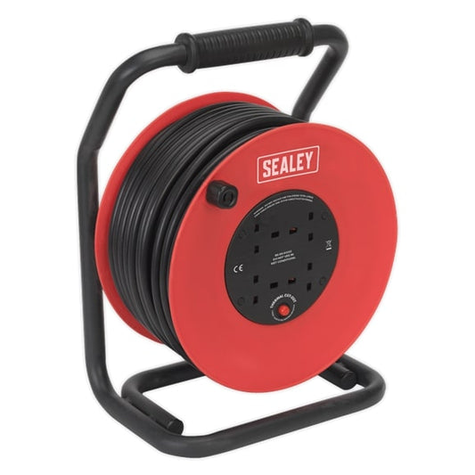 Sealey CR25025 Cable Reel 50mtr 2.5mm² Heavy-Duty Thermal Trip