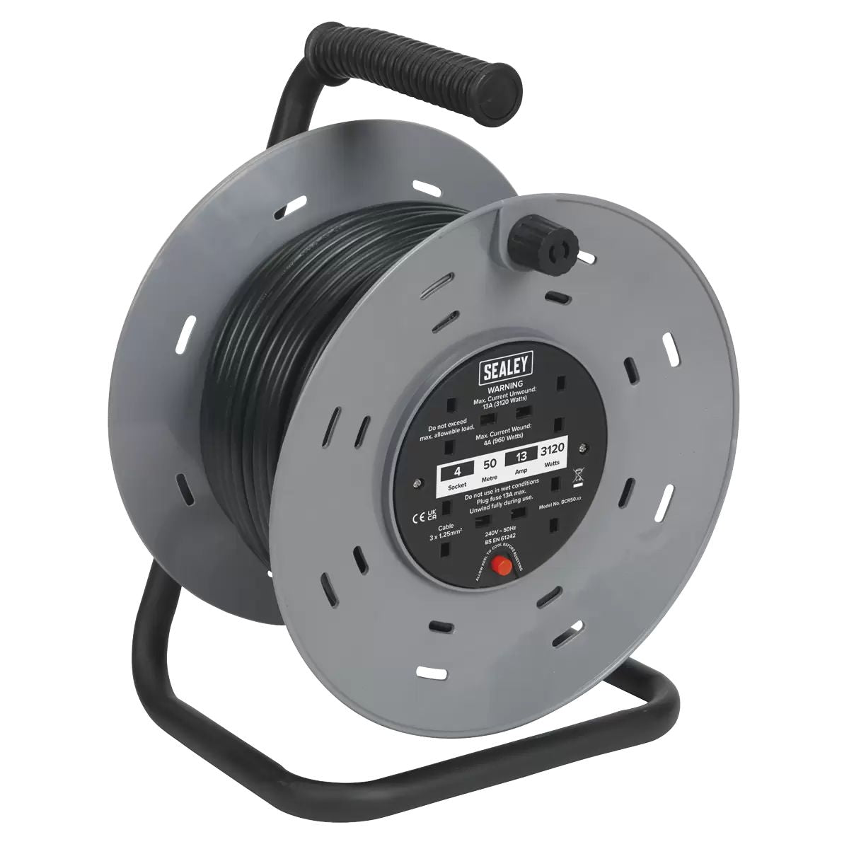 Sealey BCR50 Cable Reel 50m 4 x 230V/960W