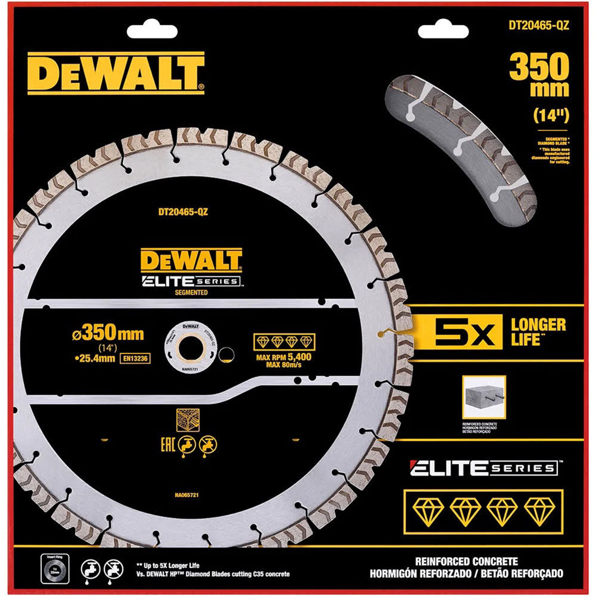 Dewalt 350mm Elite Series Rebar Concrete Diamond Wheel Blade DT20465-QZ