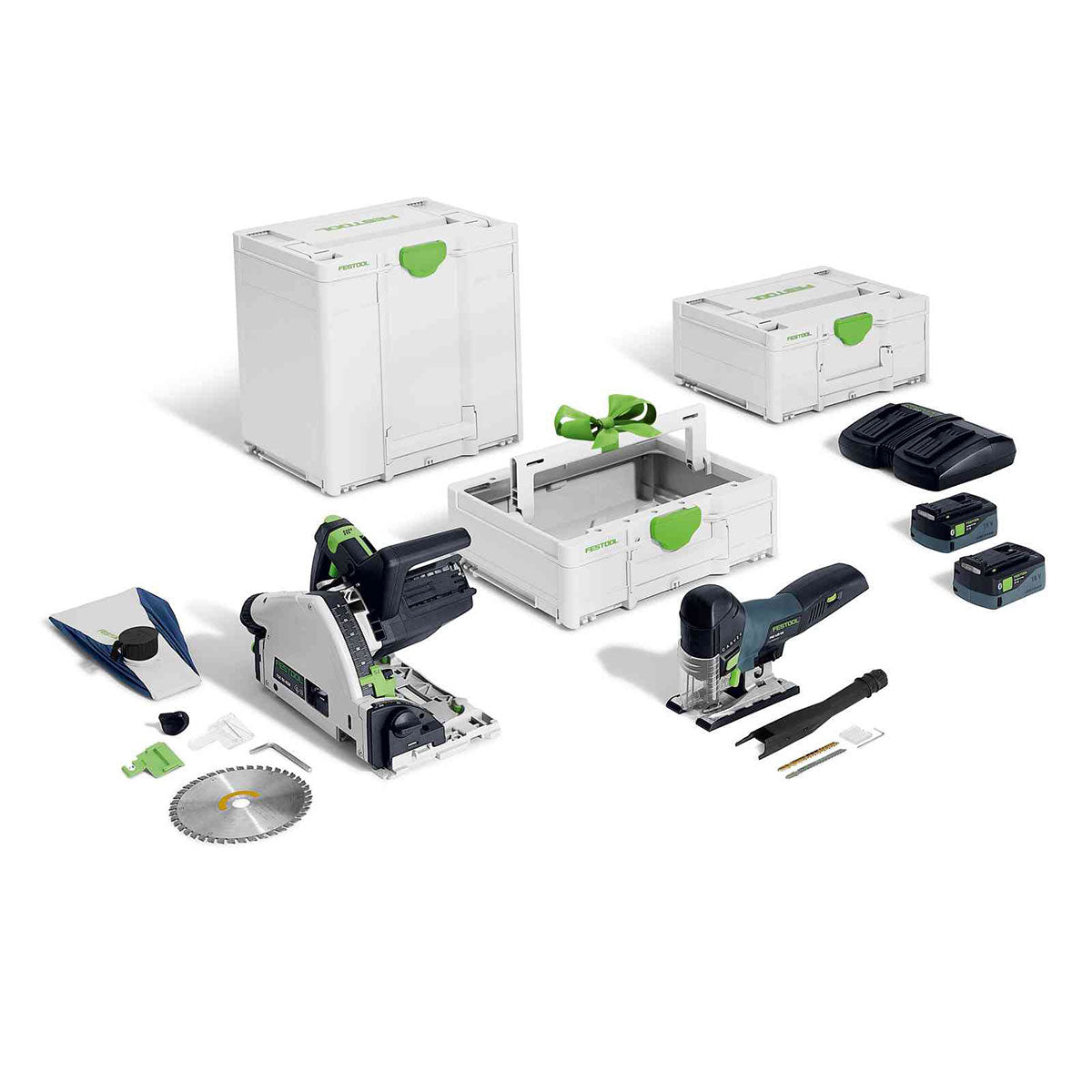 Festool 18V Brushless Plunge Saw & Jigsaw with 2 x 5.0Ah Battery, Rapid Charger 578027