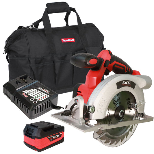 Excel 18V Cordless Circular Saw 165mm with 1 x 5.0Ah Battery Charger & Excel Bag EXL10124