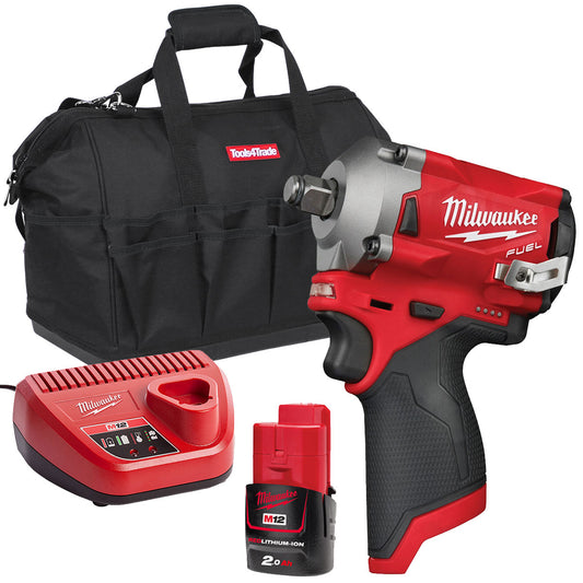 Milwaukee M12FIWF12-0 12V 1/2" Fuel Brushless Impact Wrench with 1 x 2.0Ah Battery & Charger in Bag