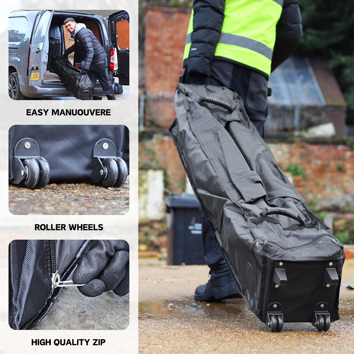 Excel Steel Gazebo 3m x 3m Black Heavy Duty Waterproof with Wheel Bag