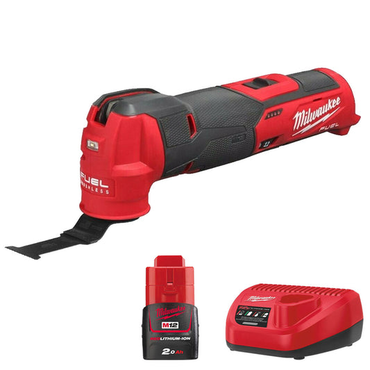 Milwaukee M12FMT-0 12V Brushless Multi-Tool with 1 x 2.0Ah Battery Charger