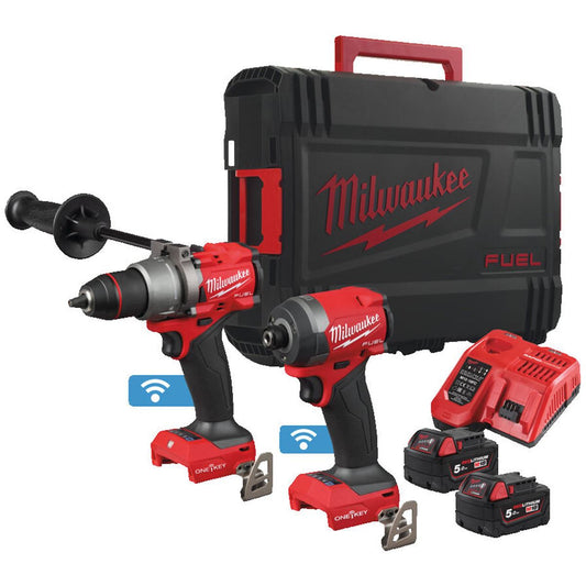 Milwaukee M18ONEPP2A3-502X 18V Fuel Brushless Combi Drill & Impact Driver with 2 x 5.0Ah Battery Charger & Case - 4933493245