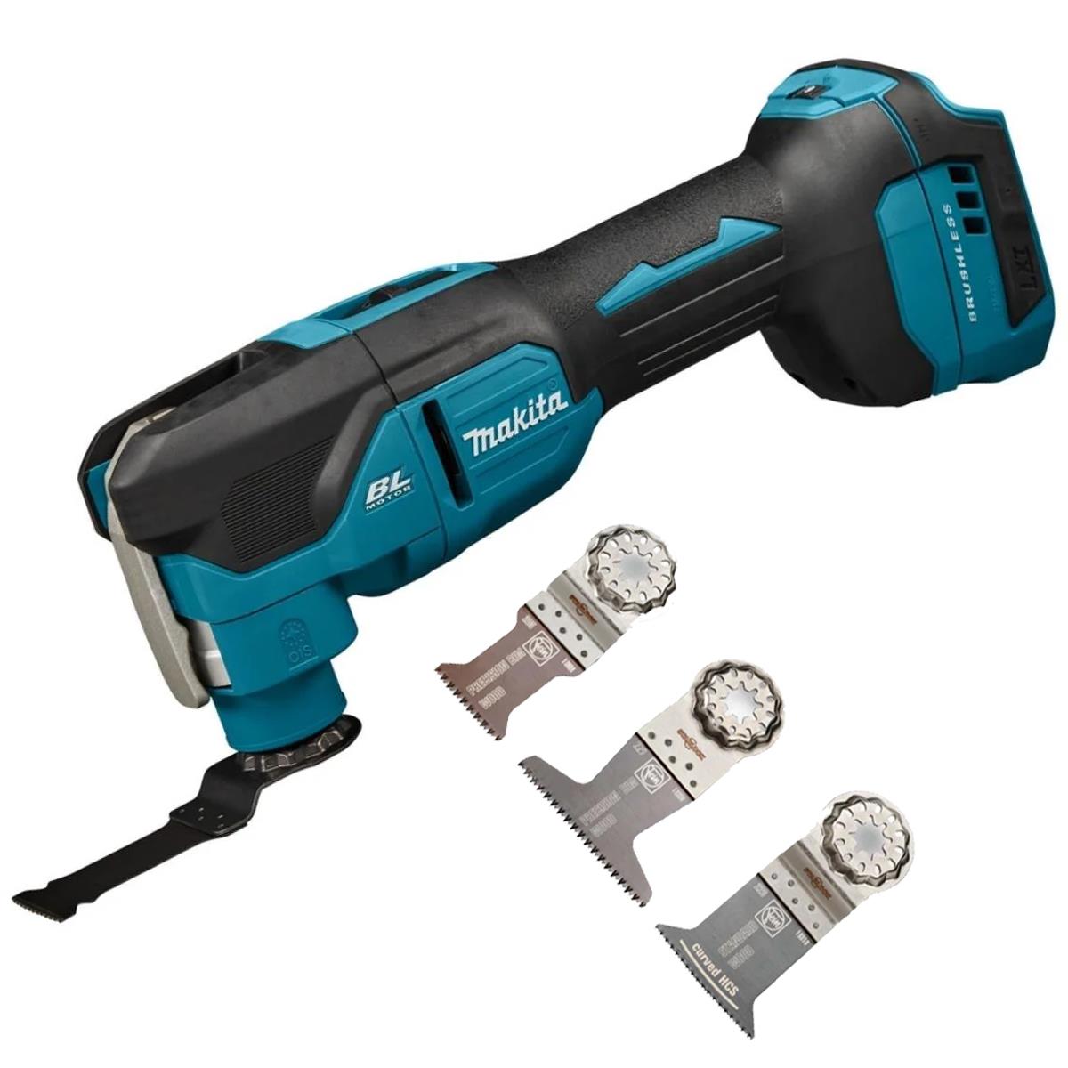 Makita DTM53Z 18V LXT Brushless Multi Tool With 3 Piece Wood E-Cut Set