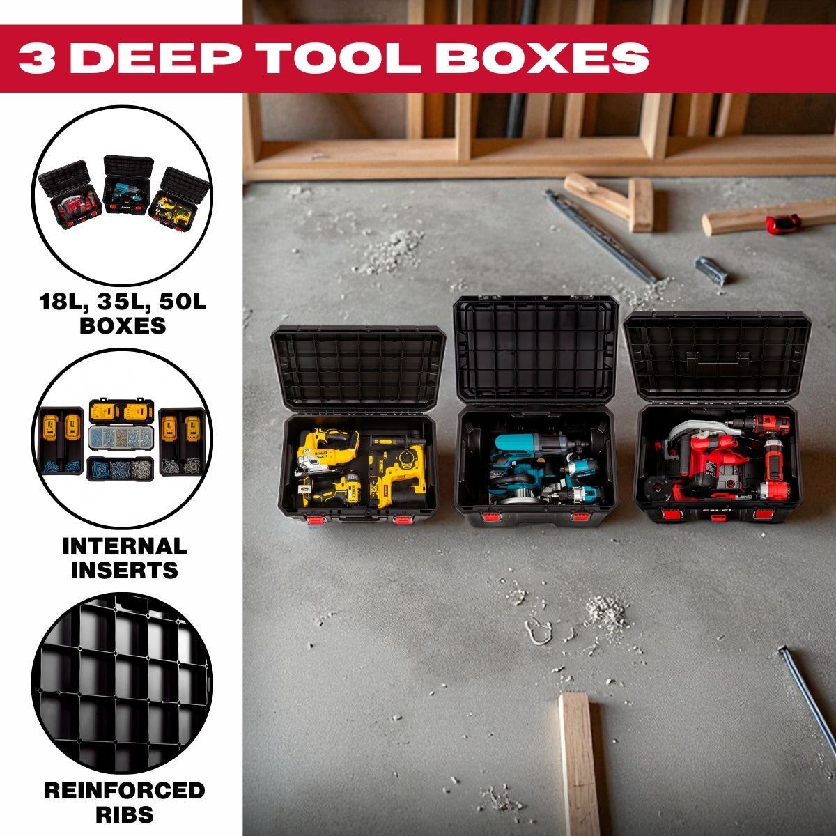 Excel Modular Tool Box Heavy Duty Mobile Storage 6 Piece Set with Organiser & Wheels Item Condition Damaged Box