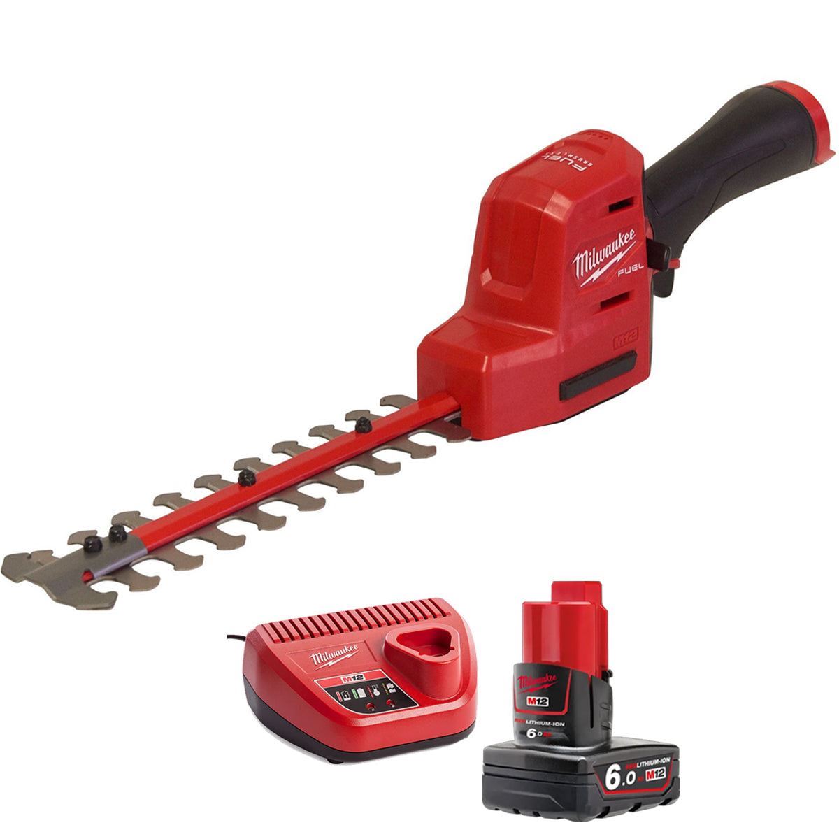 Milwaukee M12FHT20-0 12V Brushless 20cm Hedge Trimmer with 1 x 6.0Ah Battery & Charger