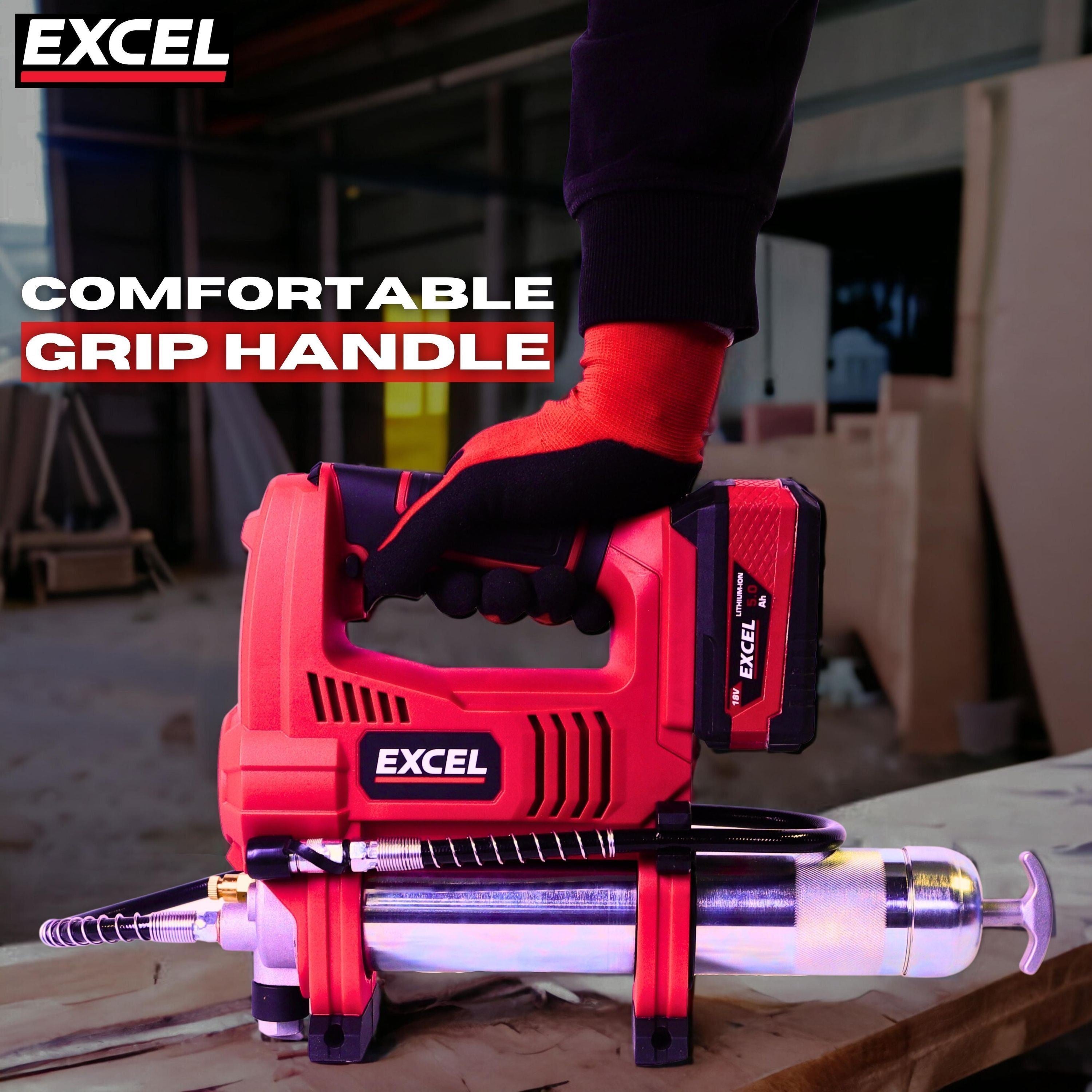 Excel 18V Cordless Grease Gun with 2 x 5.0Ah Battery Charger & Bag