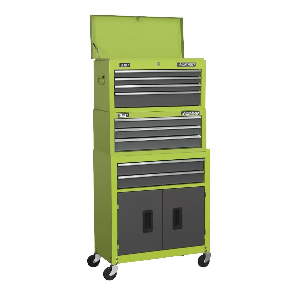 Sealey AP2200BBHVSTACK Topchest Mid-Box & Rollcab 9 Drawer Stack Green