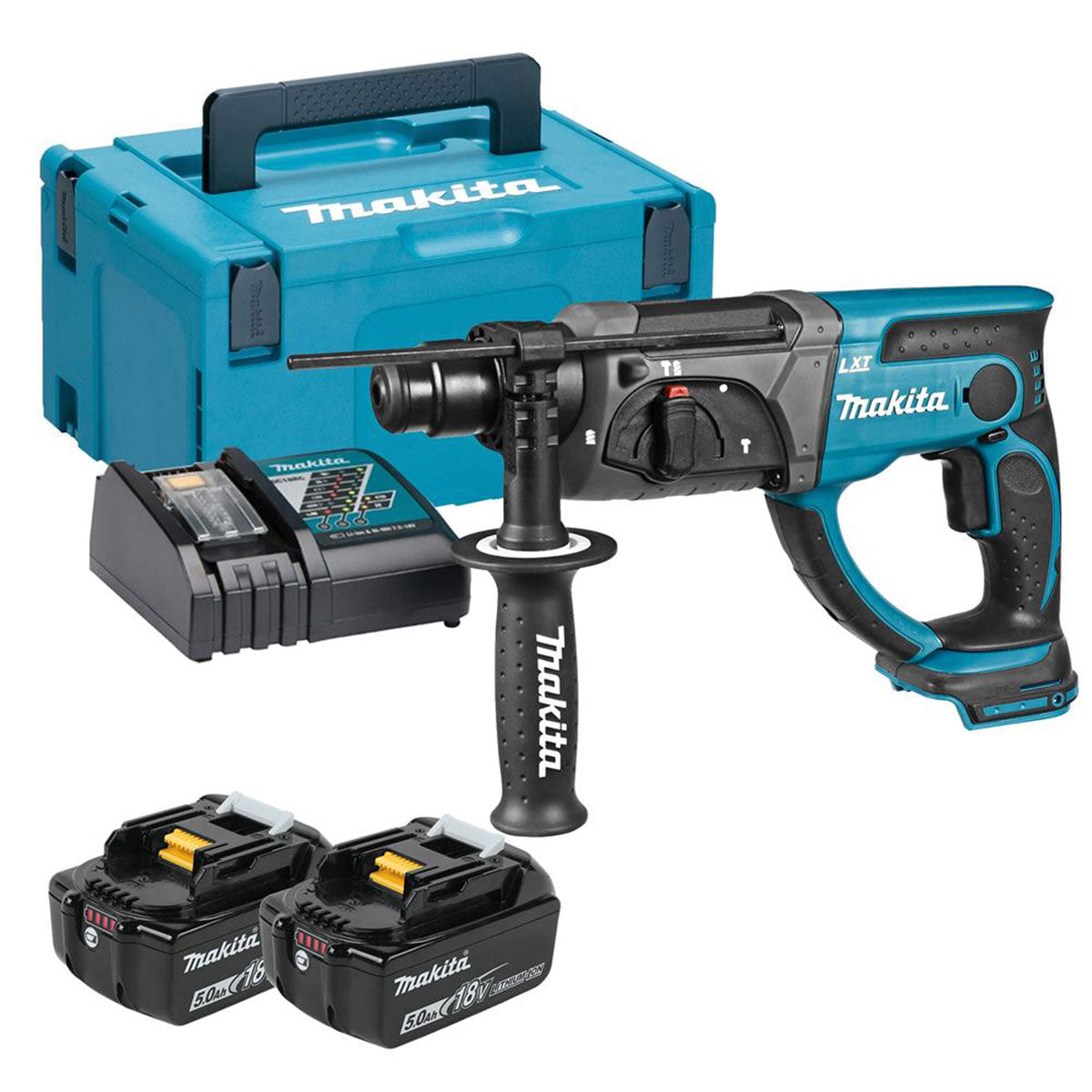 Makita DHR202RTJ 18V LXT Cordless 20mm SDS+ Rotary Hammer Drill With 2 x 5.Ah Battery Charger & Case