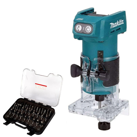 Makita DRT52Z 18V LXT Brushless 1/4" Router Trimmer with 35 Piece Cutter Set
