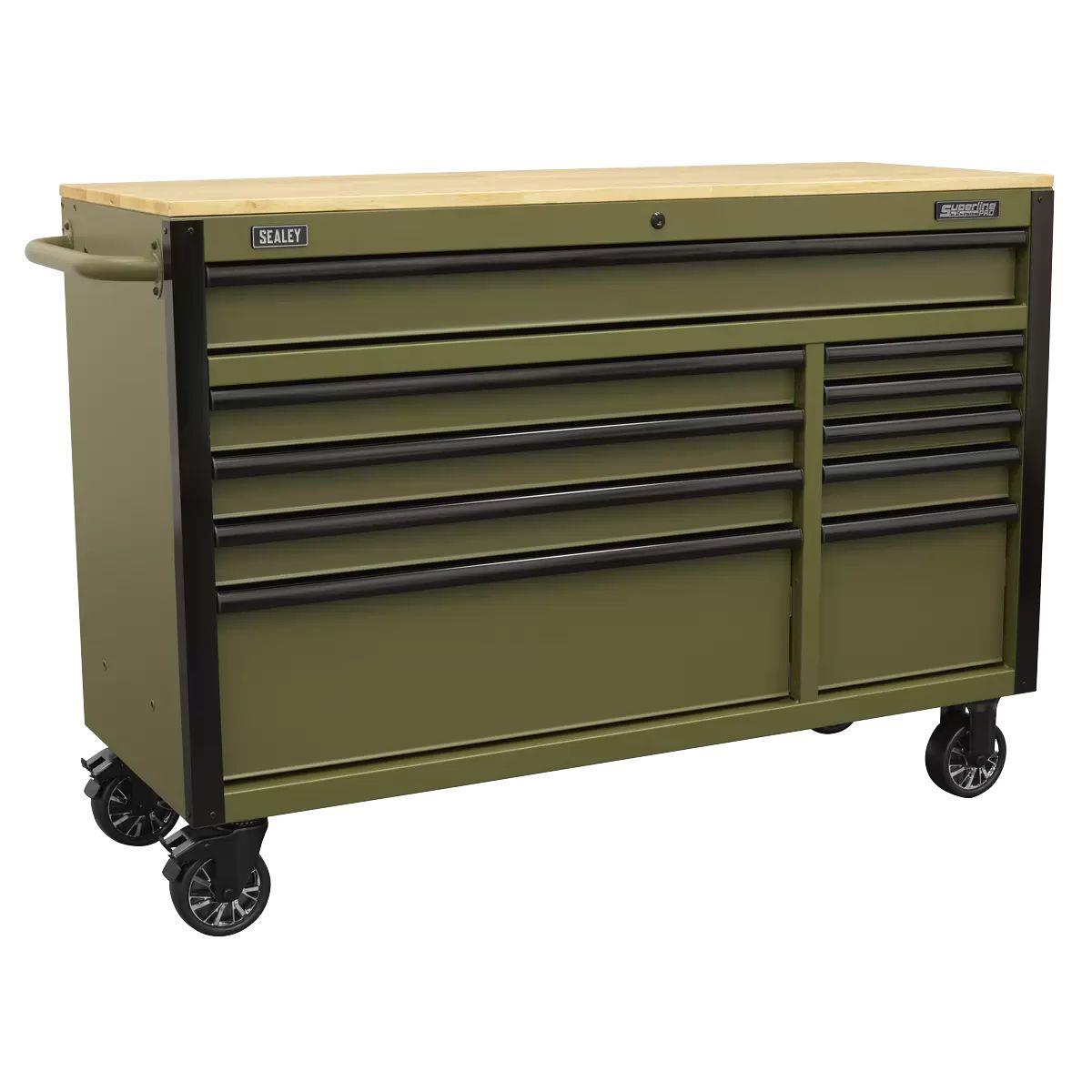 Sealey AP5210KBE Superline PRO Mobile Trolley with Wooden Worktop & Power Bar 10 Drawer 1320mm