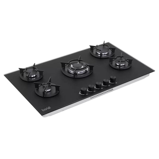 Sealey DH385 Baridi 90cm Gas Hob Matt Black 5 Burners Cast Iron Supports & Auto Ignition 10.4kW/230V