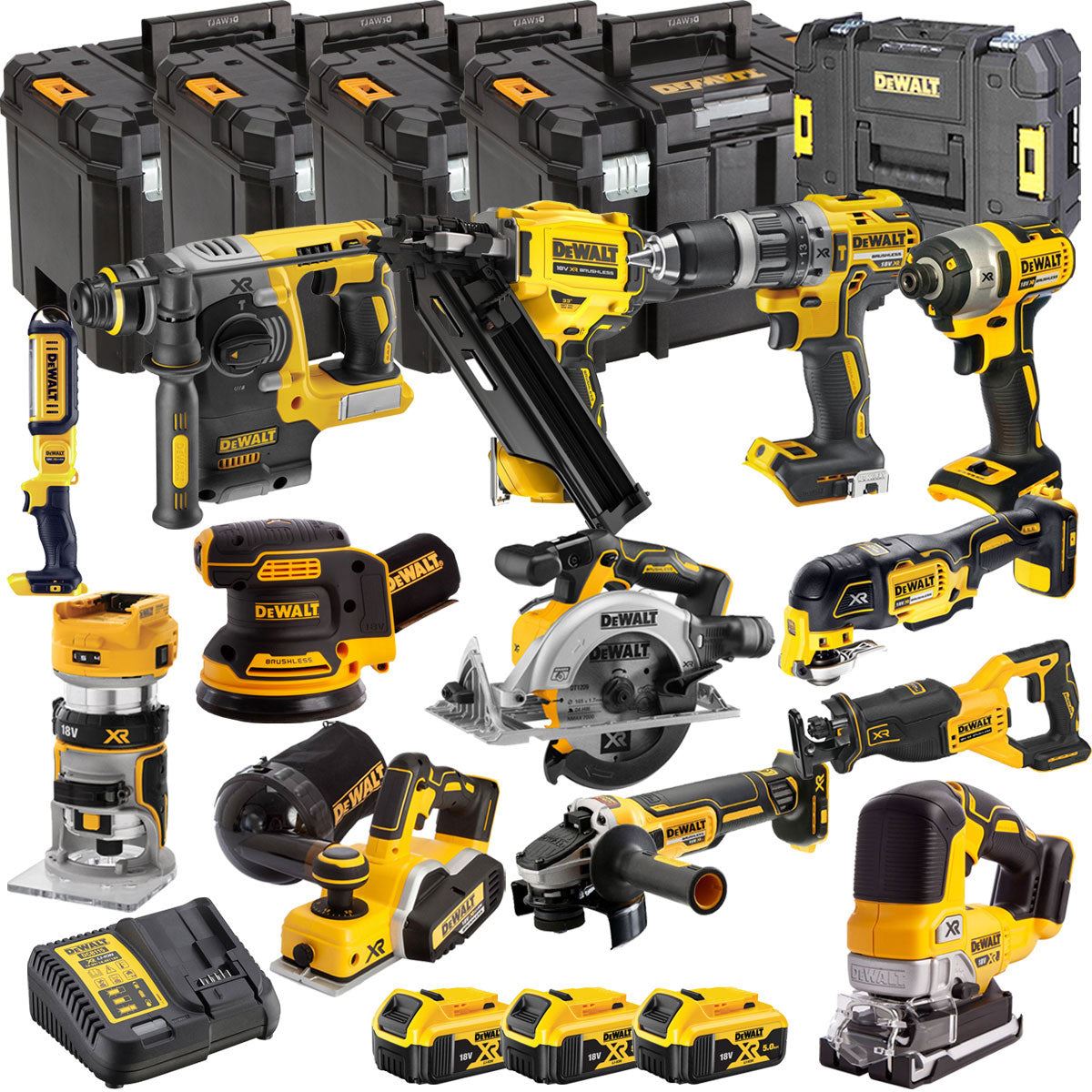 Dewalt DCKT4T13B3 18V Brushless 13 Piece Kit With 3 x 5.0Ah Battery Charger & TStak Tool Storage
