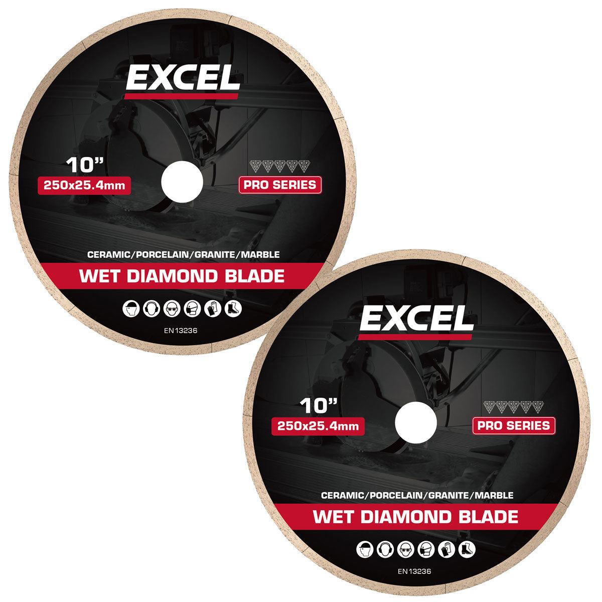 Excel 250mm Continuous Rim Tile Cutting Blade for 1250mm Wet Tile Cutter Pack of 2