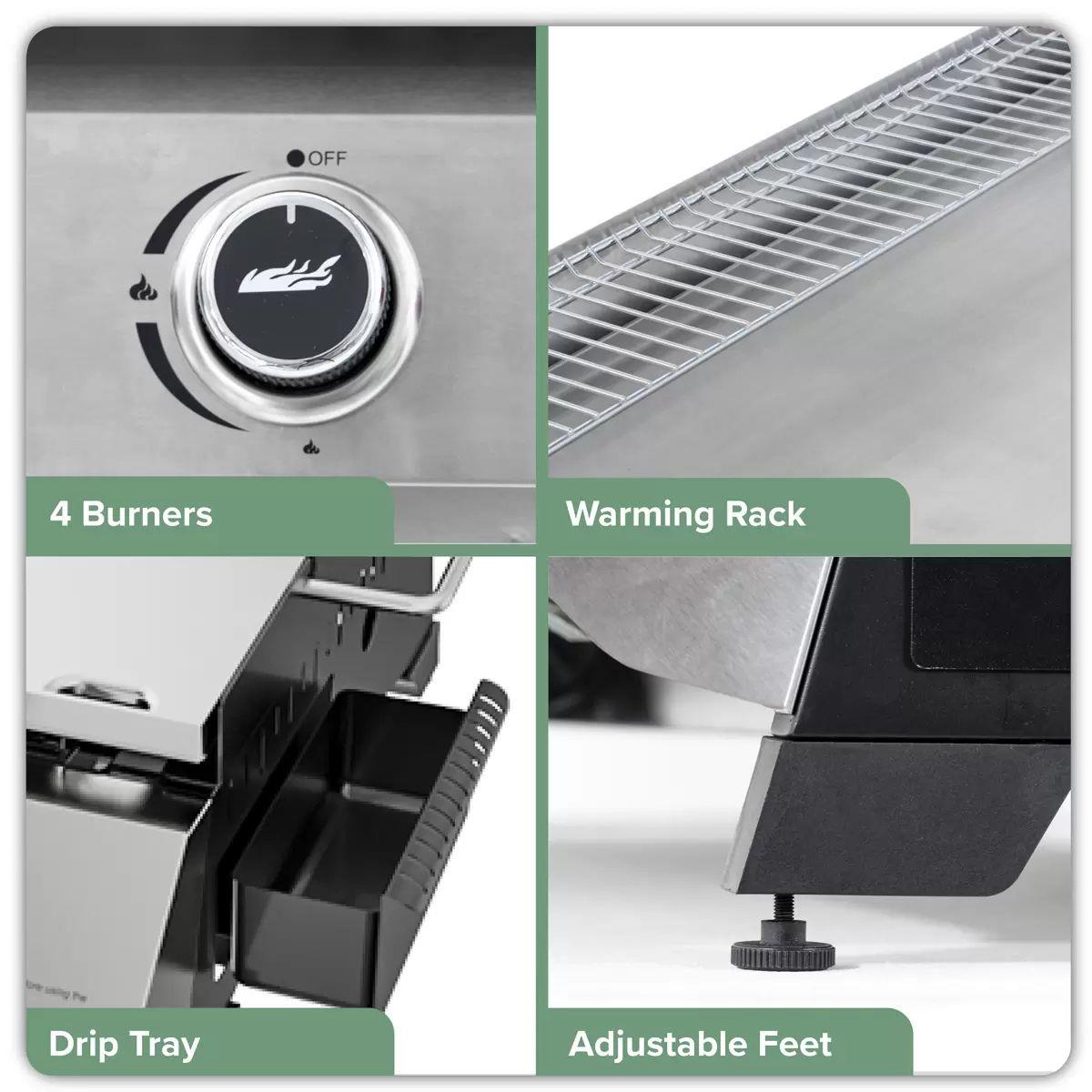 Sealey DG277 Dellonda 4 Burner Stainless Steel Portable Gas Plancha with Warming Rack 10kW