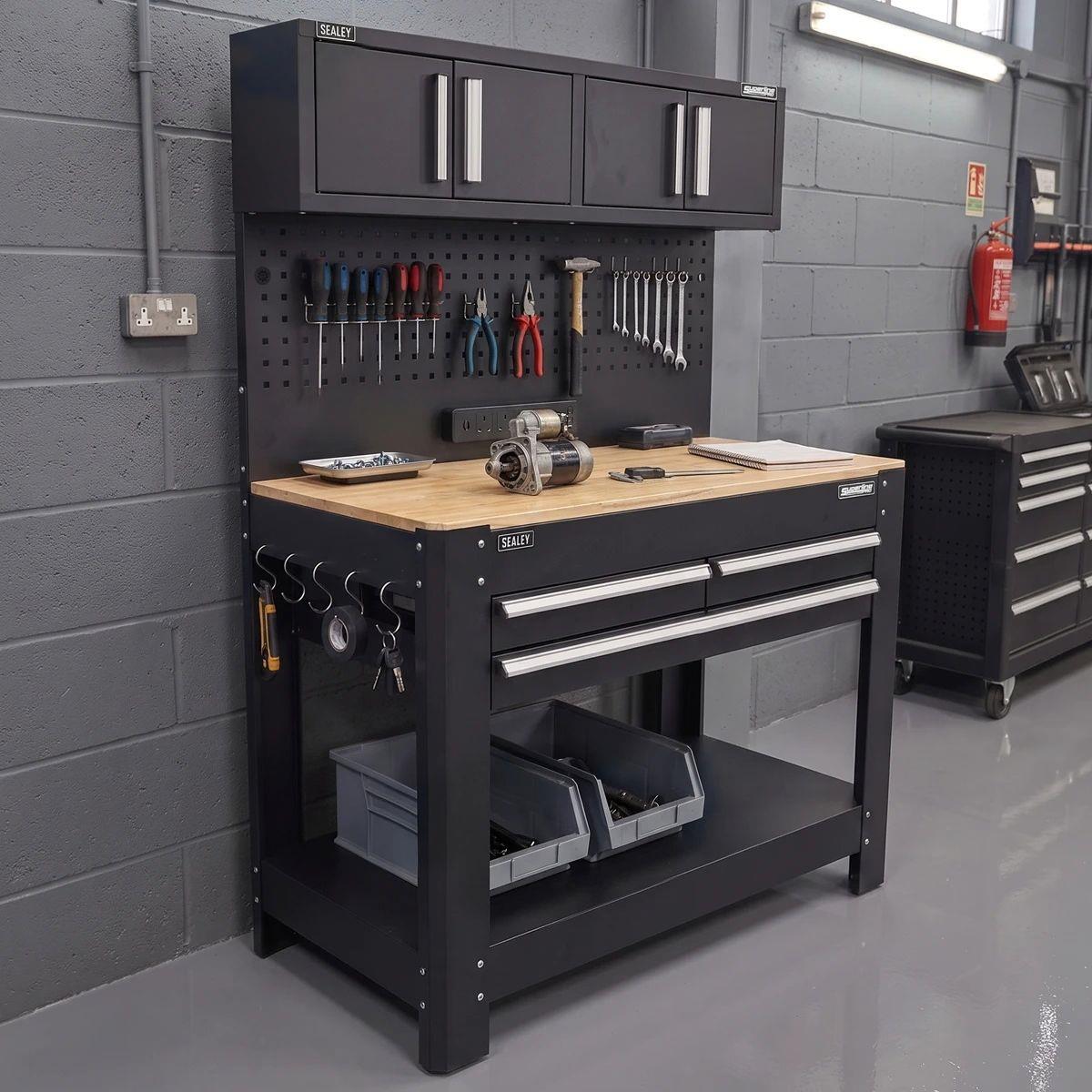 Sealey AP12701 Superline PRO Workbench with Pegboard Back Panel, Power Bar & Wooden Worktop