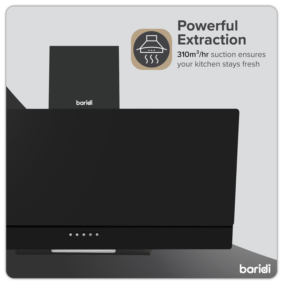Sealey DH106 Baridi Angled Chimney Cooker Hood with Carbon Filters & LED Lamp 90cm Black Glass