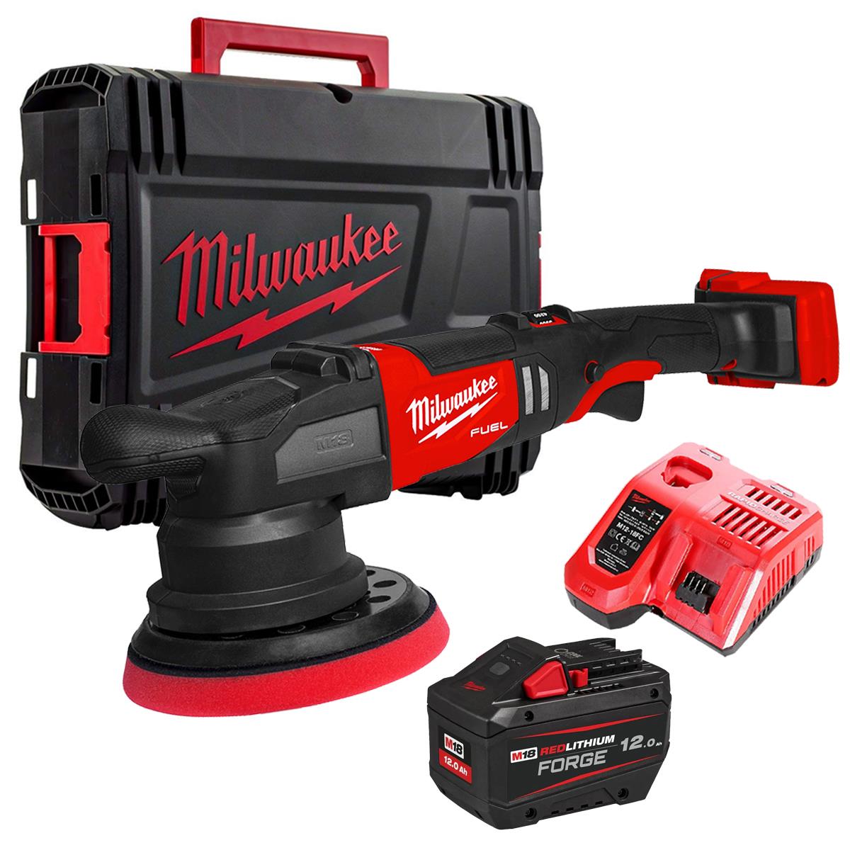Milwaukee M18FROP21-0X 18V Brushless Random Orbital Polisher With 1 x 12.0Ah Battery Charger & Case