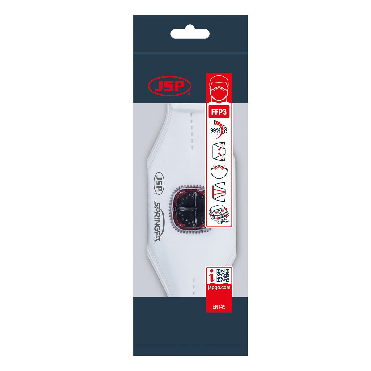 JSP Springfit Disposable Mask 435ML FFP3 With Typhoon Valved - BGA182-206-N00