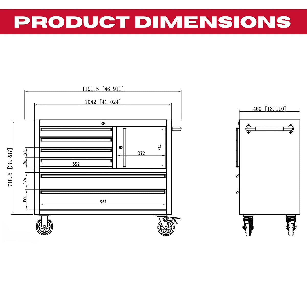 Excel 41inch 6 Drawer Stainless Steel Cabinet with 8 Drawer Top Chest