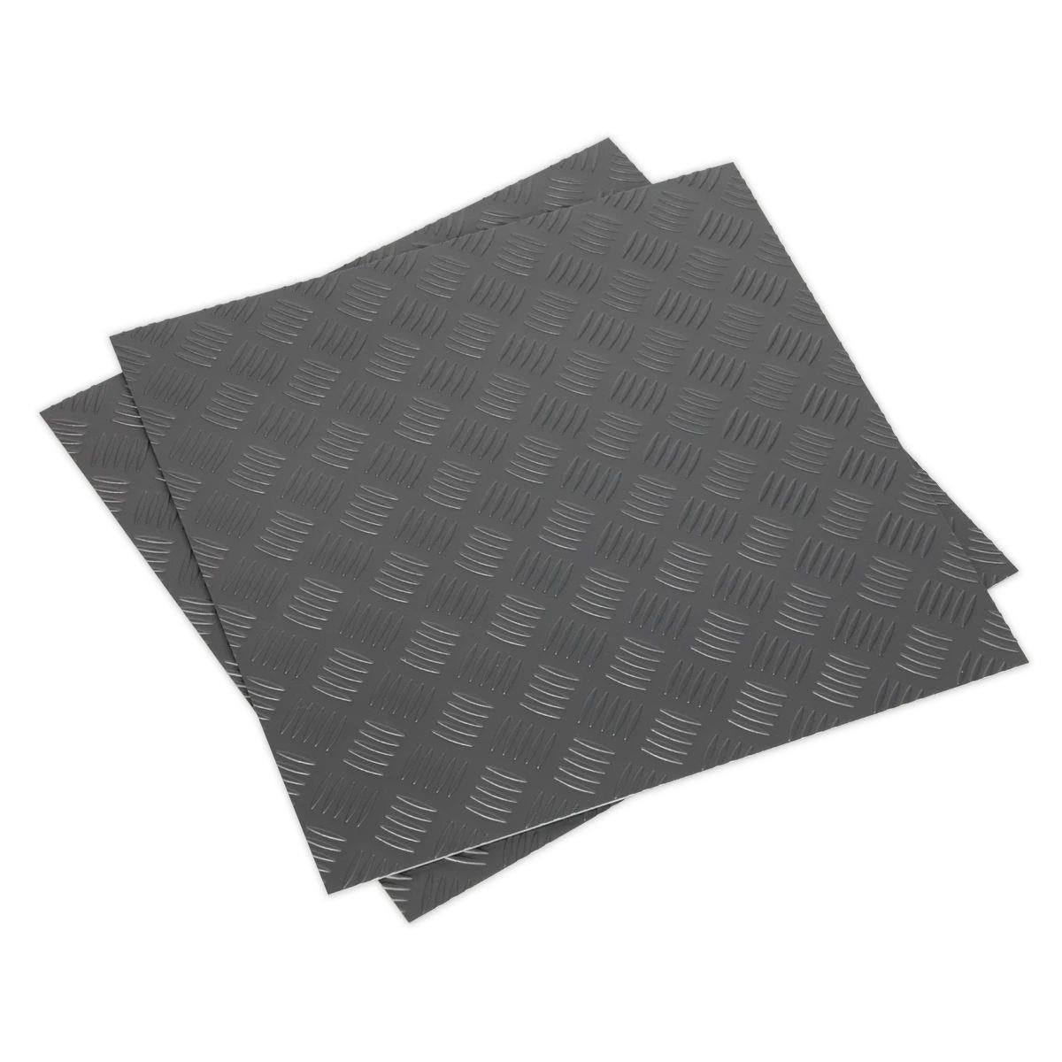 Sealey FT1S Vinyl Floor Tile with Peel & Stick Backing Silver Treadplate Pack of 16