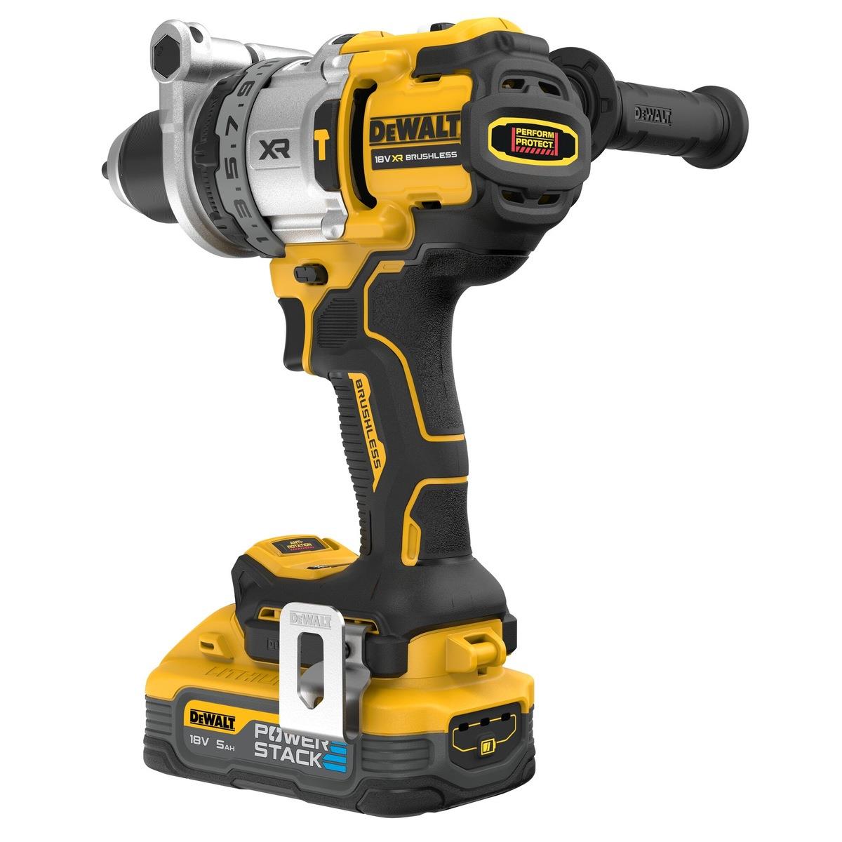 Dewalt DCD1007H2T-GB 18V XR Brushless Combi Drill With 2 x 5.0Ah Powerstack Batteries, Charger & Case