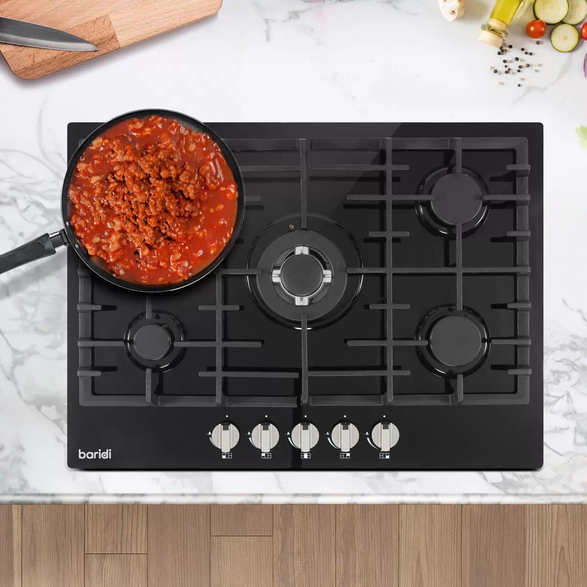 Sealey DH228 Baridi Gas Hob with 5 Cooking Zones 70cm Black 11W