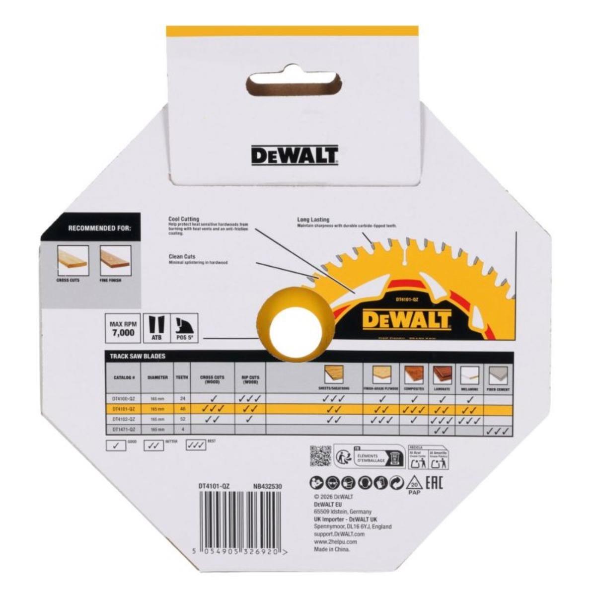 Dewalt DT4101-QZ 165mm x 20mm 48T Fine Finish Circular Saw Blade