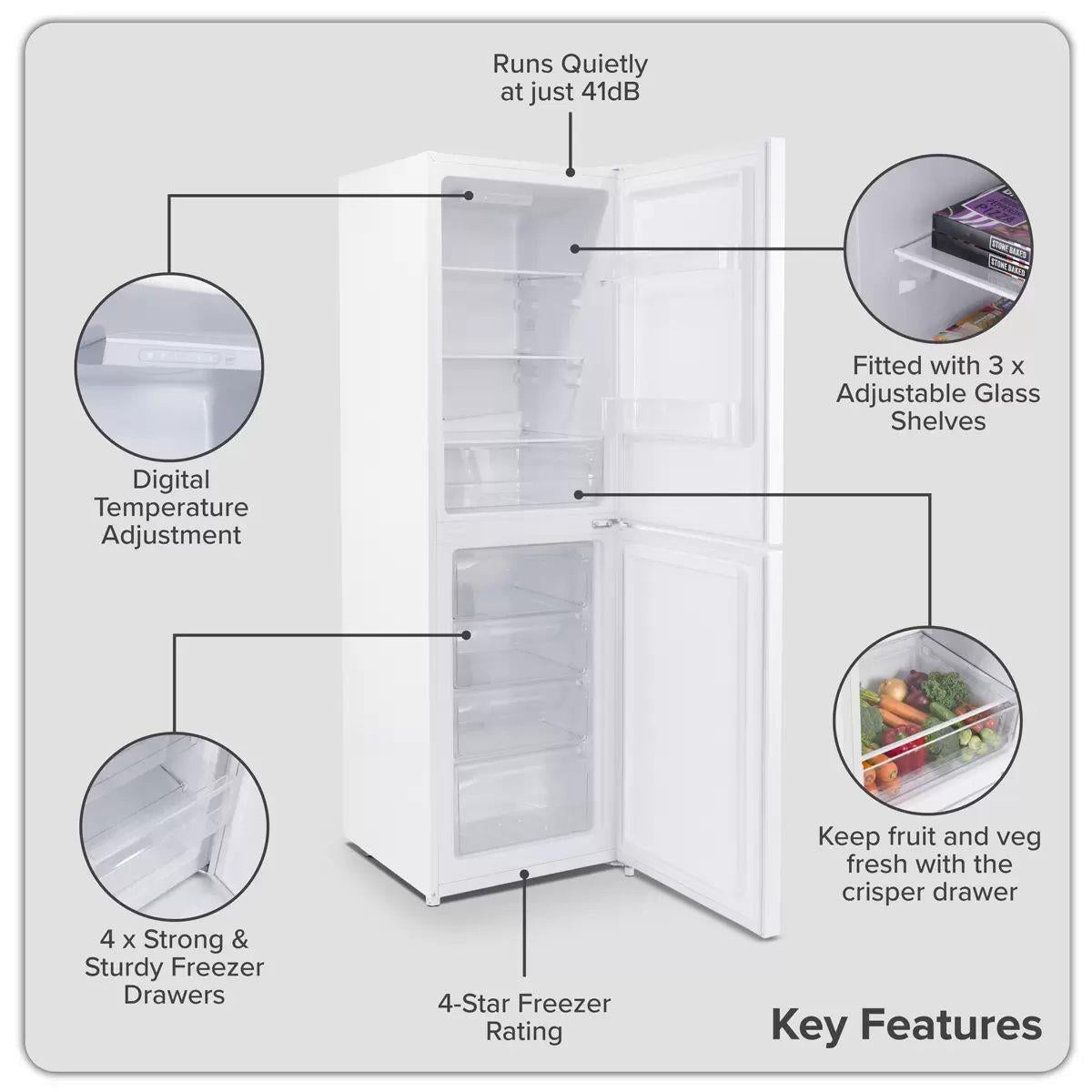 Sealey DH328 Baridi 50/50 Smart Frost Fridge Freezer 254L Capacity White 230V
