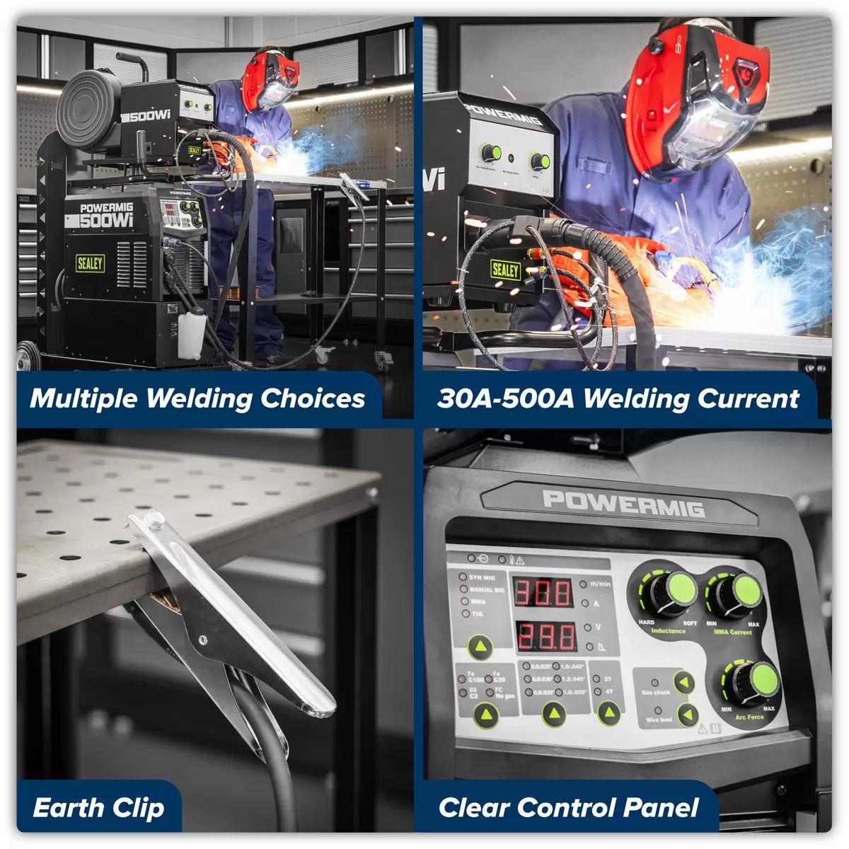 Sealey POWERMIG500Wi 500A Professional Gas/Gasless MIG/TIG/MMA Inverter Welder with Portable Wire Feeder & Water Cooler 400V/3ph