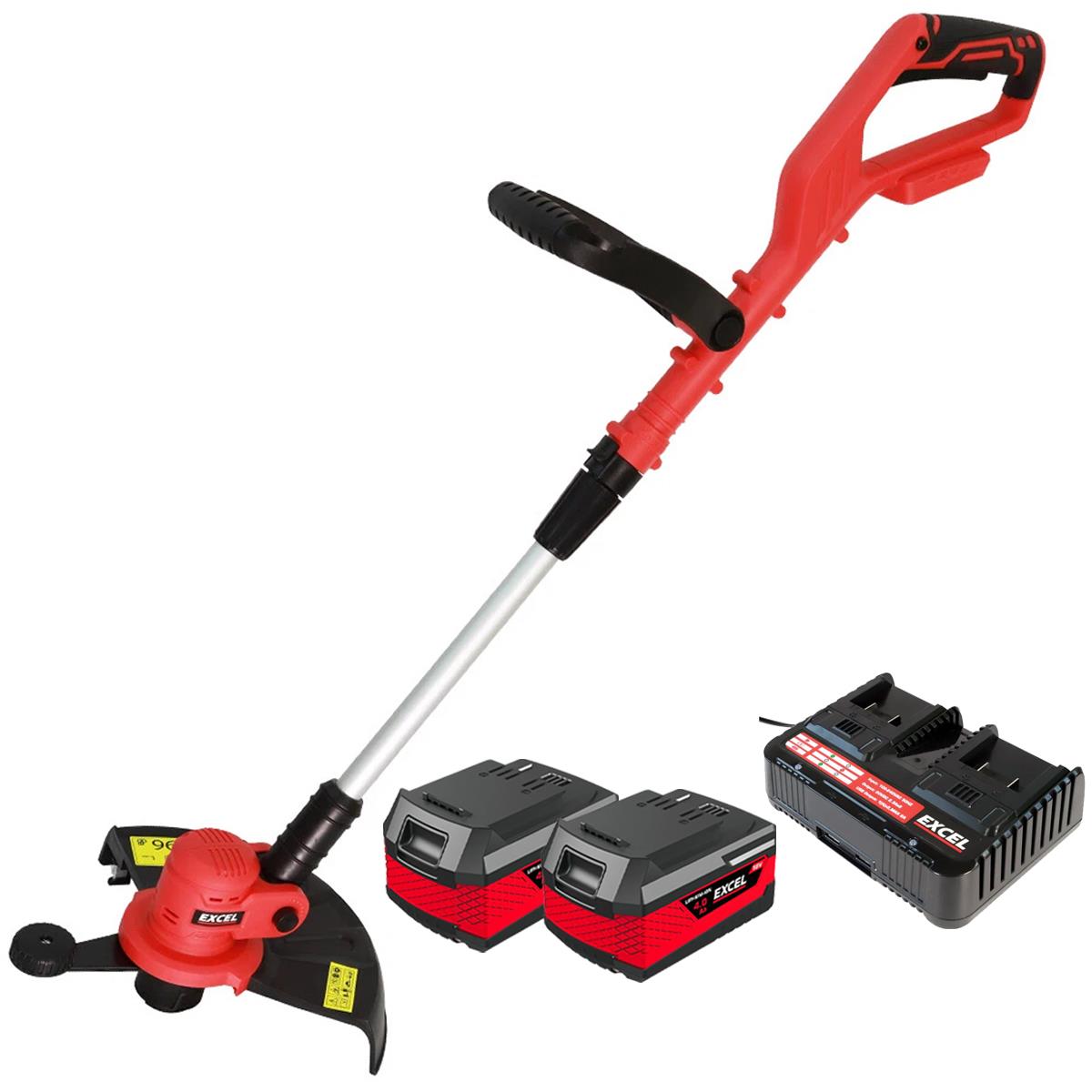 Excel 18V 300mm Grass Trimmer Cutter with 2 x 4.0Ah Battery & Dual Port Fast Charger
