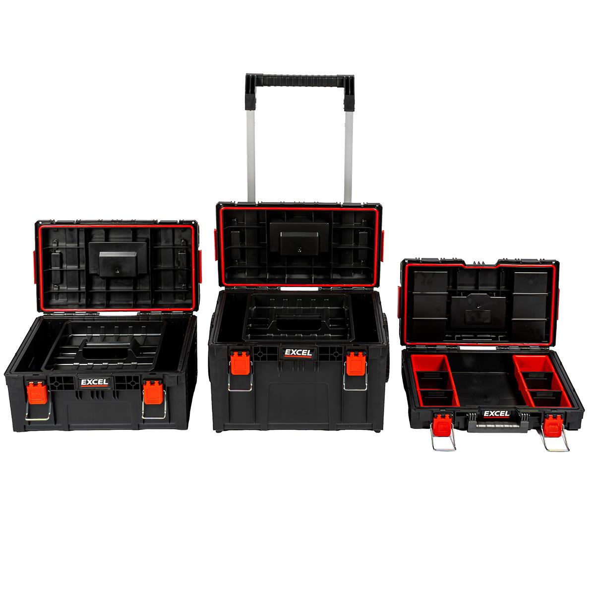 Excel Modular Tool Box Heavy Duty Mobile Storage 3 Piece Set with Wheels