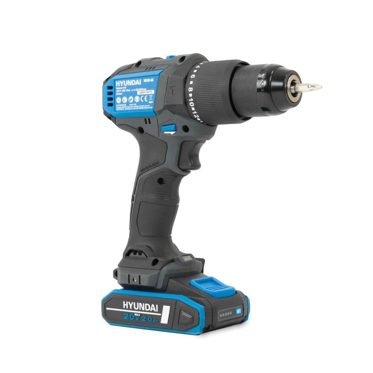 Hyundai S01-T2B 20V Cordless 65Nm Hammer Drill and 230Nm Impact Driver Brushless Kit With 2 x 2.0Ah Li-ion Batteries and 2A Charger