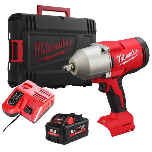Milwaukee M18BLHIWF12-0X 18V Brushless 1/2" High Torque Impact Wrench with 1 x 5.5Ah Battery Charger & Case