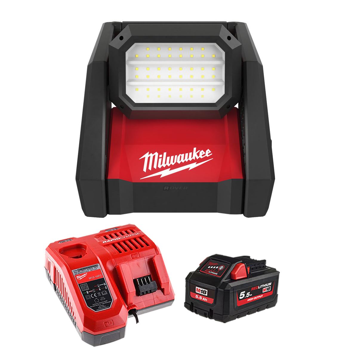 Milwaukee M18HOAL-0 18V 110v High Output Area Light with 1 x 5.5Ah Battery & Charger