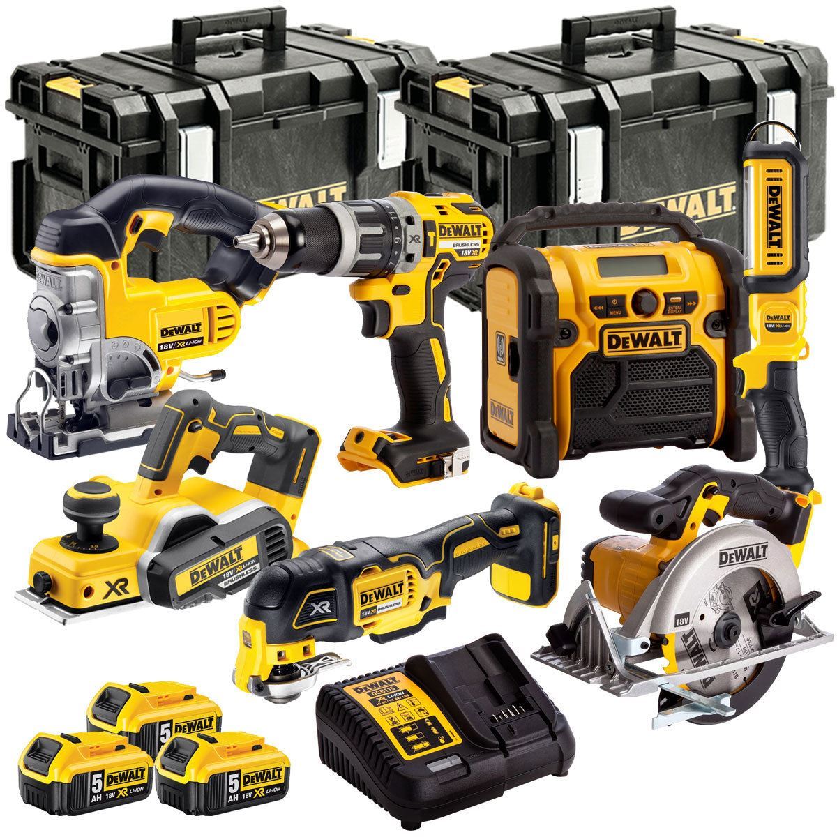 Dewalt 18V 7 Piece Power Tool Kit with 3 x 5.0Ah Batteries & Charger T4TKIT-443