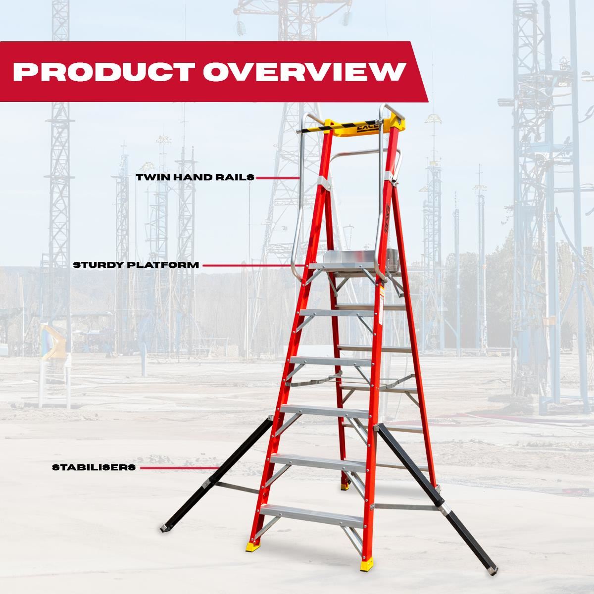 Excel Electricians Fibreglass Podium Step Ladder 6 Tread 2.61m EN131-7 Item Condition Damaged Box - Collection Only