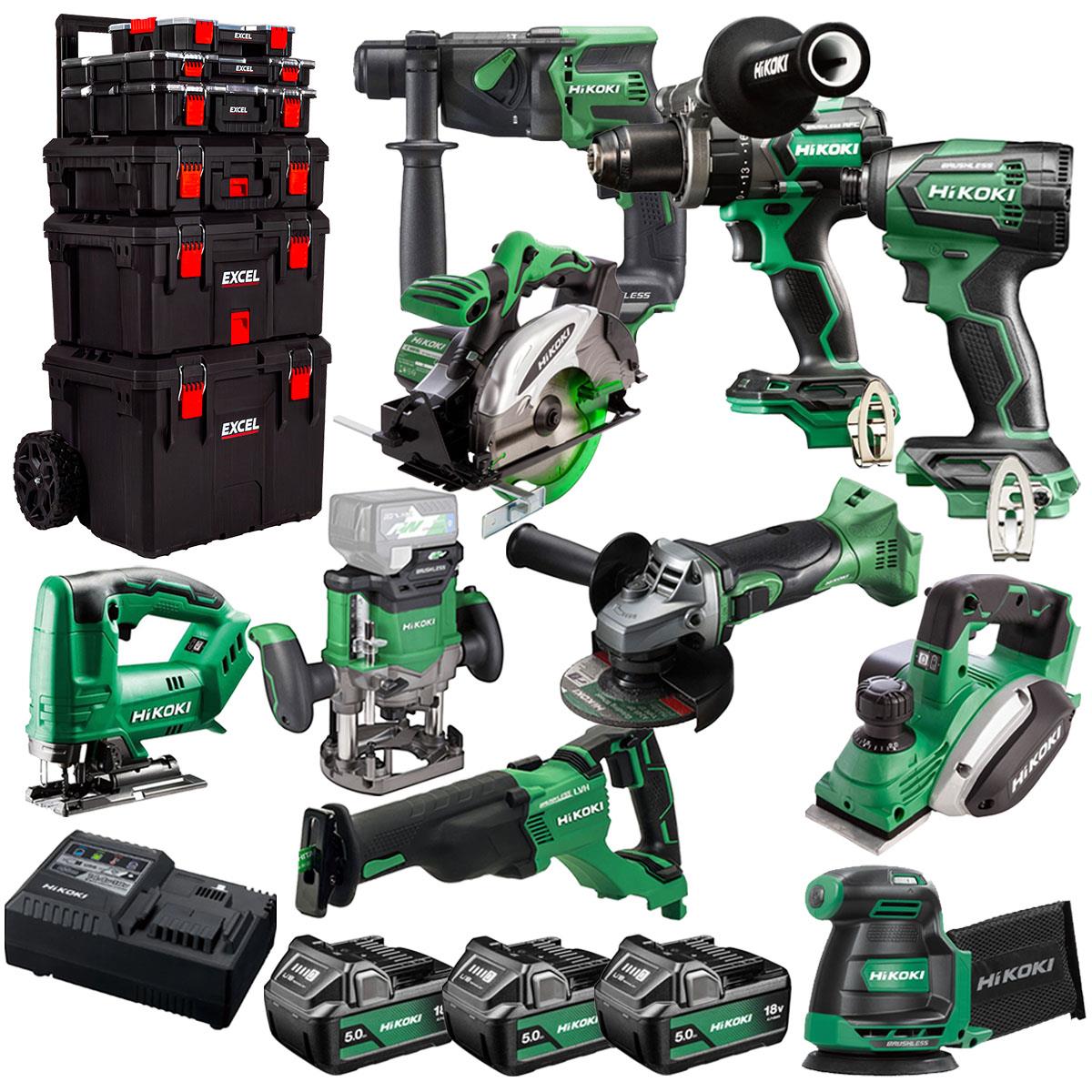 Hikoki 18V 10 Piece Power Tool Combo Kit with 3 x 5.0Ah Battery & Trolley Toolbox
