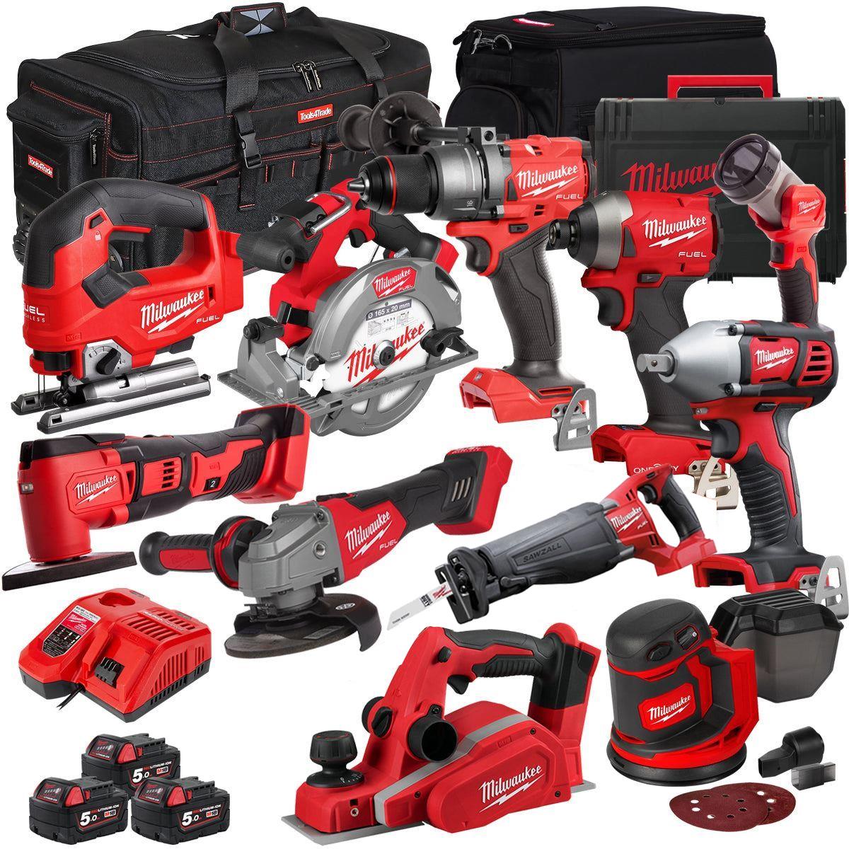 Milwaukee 18V 11 Piece Power Tool Kit with 3 x 5.0Ah Batteries T4TKITM-79