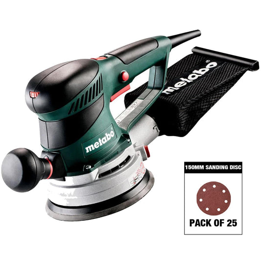 Metabo SXE 450 TurboTec 150mm Random Orbital Sander 110V 600129390 with Sanding Disc Mix Grit Pack of 25