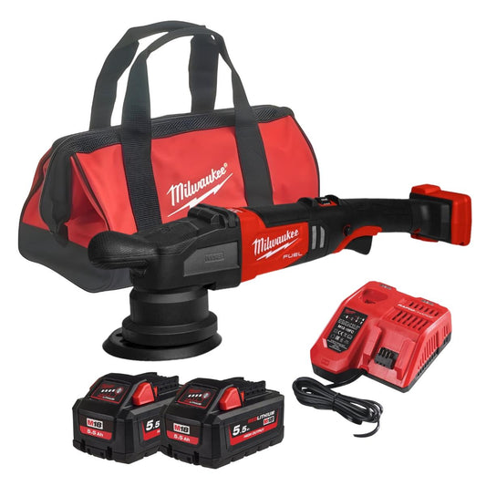 Milwaukee M18FROP15-0 18V Brushless 125mm Random Orbital Polisher with 2 x 5.5Ah Battery Charger & Bag