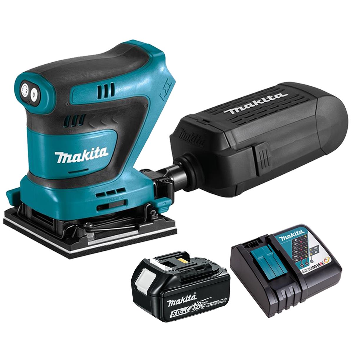 Makita DBO480Z 18V Finishing Sander with 1 x 5.0Ah Battery & Charger