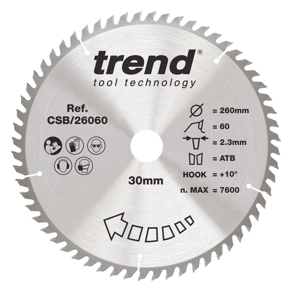 Trend CSB/26060 Wood Circular Saw Blade 260mm x 30mm x 60T